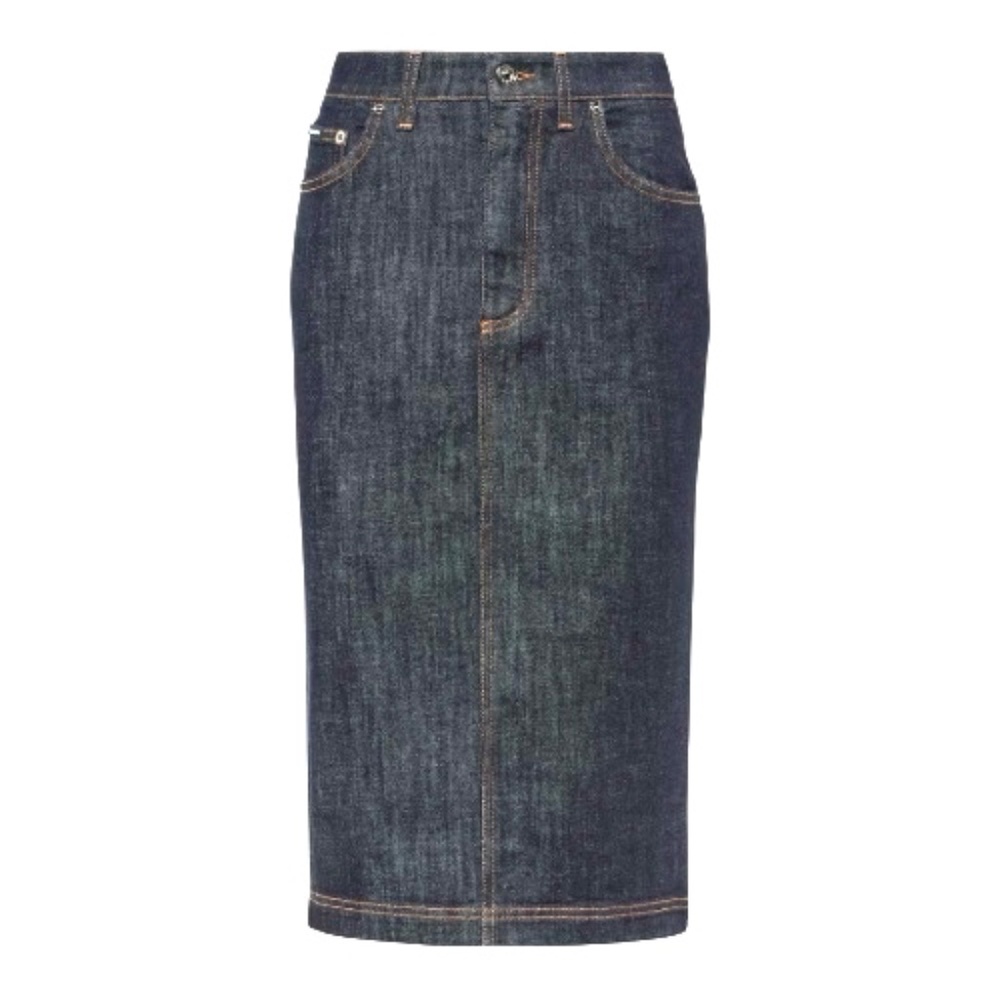 NWOT Y2k Dolce & Gabbana Dark Blue Denim Pencil Skirt split back VTG 90s